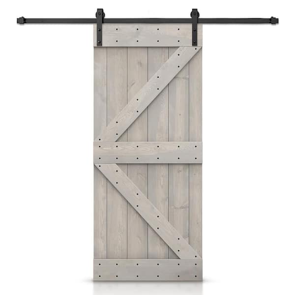 38 in. x 80 in. K Series Solid Core Silver Gray Stained DIY Wood Interior Sliding Barn Door with Hardware Kit