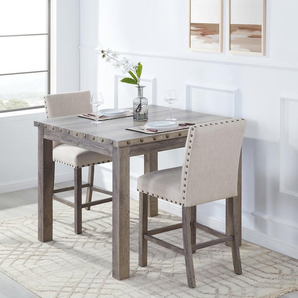 Vintage 3-Piece Rural Log Wood Counter Height Dining Room Set Bar Table and Chair Set