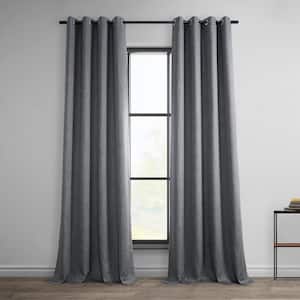 Dark Gravel Faux Linen Grommet Room Darkening Curtain - 50 in. W x 120 in. L (1 Panel)