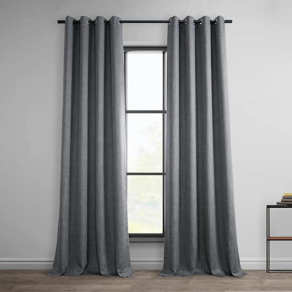Exclusive Fabrics & Furnishings Dark Gravel Faux Linen Grommet Room Darkening Curtain - 50 in. W x 96 in. L (1 Panel)