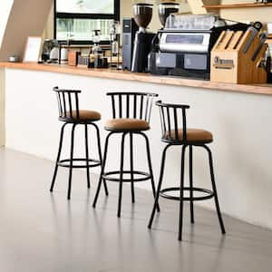 Pistil 29 in. Brown Suede Low-Back Swivel Bar Height Bar Stool, Cushioned with Metal Frame and Footrest (Set of 3)