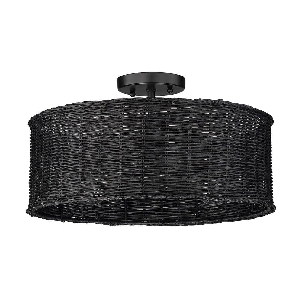 Erma 16.5 in. 3-Light Matte Black Semi-Flush Mount with Black Wicker Shade price history on PriceWatchPro