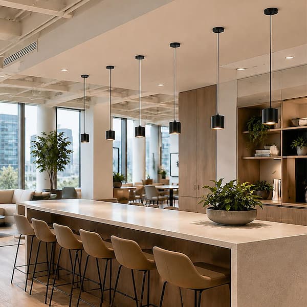 8-Watt 5.4 in. 1-Light Modern Black Cylinder Integrated LED Mini Pendant Light with Aluminum Shade for Kitchen Island