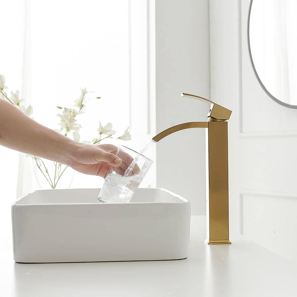 Brushed Gold Single Handle Waterfall Vessel Sink Faucet