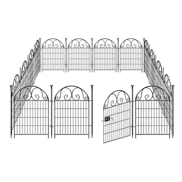 32 in. Black Metal Garden Fence with Gate-24 Panels (27 in. L), 52.5 ft. Total, Reusable Outdoor Defense
