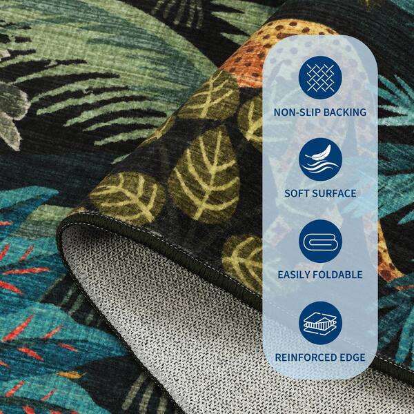 Blue 9 ft. x 12 ft. Washable Jungle Botanical Print Rug Soft and