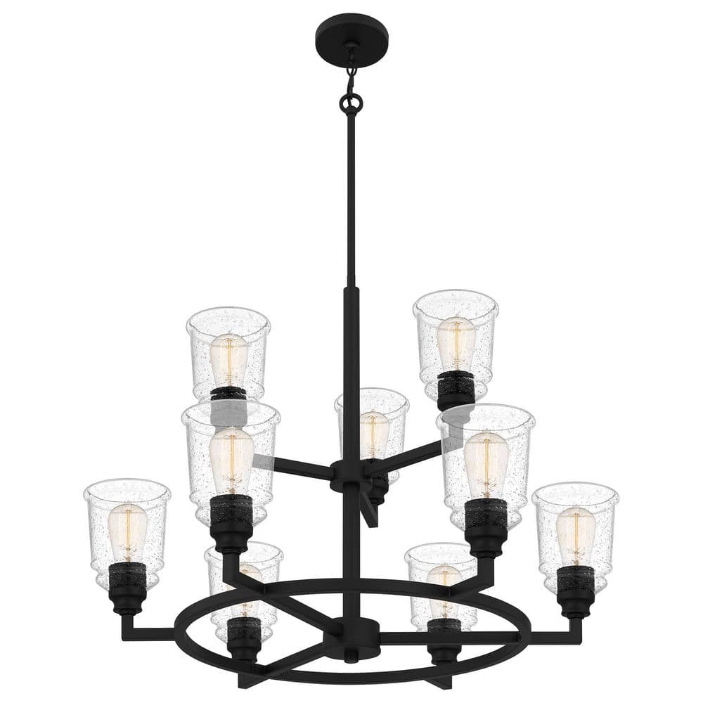 McIntire Matte Black 9-Light Chandelier with Clear Seedy Glass