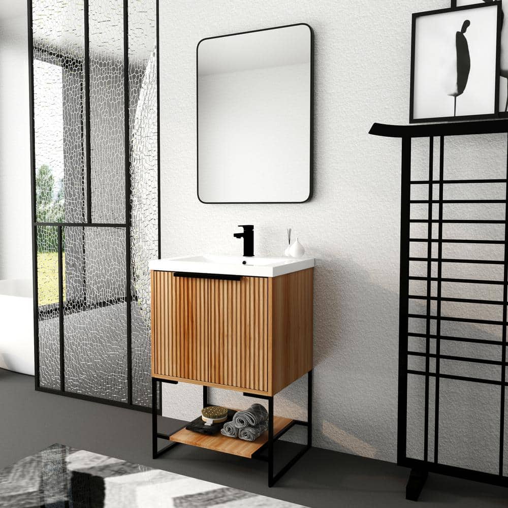 24 in. W x 18 in. D x 35 in. H Freestanding Bath Vanity in Maple with White