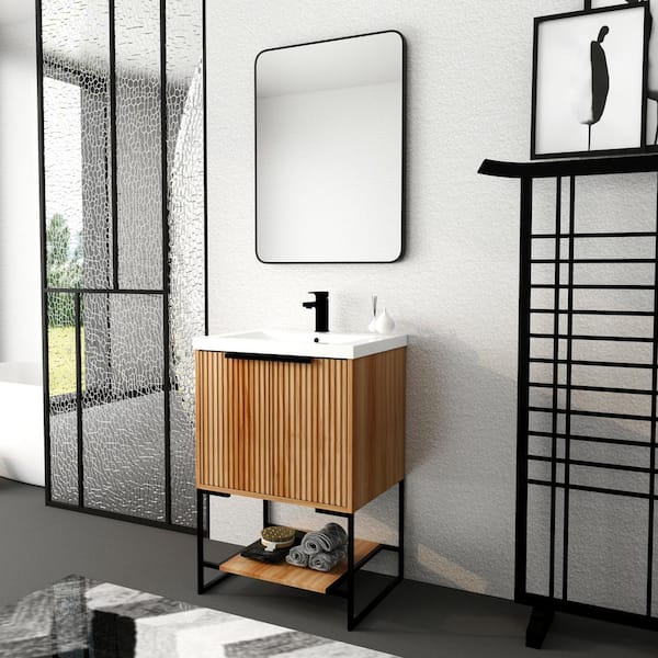 Unbranded 24 in. W x 18 in. D x 35 in. H Freestanding Bath Vanity in Maple with White Cultured Marble Top