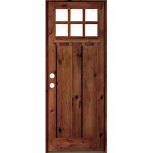 36 in. x 96 in. Craftsman Alder Clear 6-Lite Red Chestnut Stain Wood/Dentil Shelf Right Hand Single Prehung Front Door