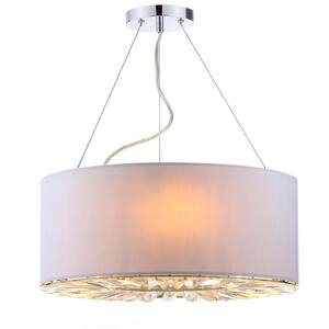 Fernando 3-Light Chrome Drum Hanging Pendant Lighting with Off-White Shade