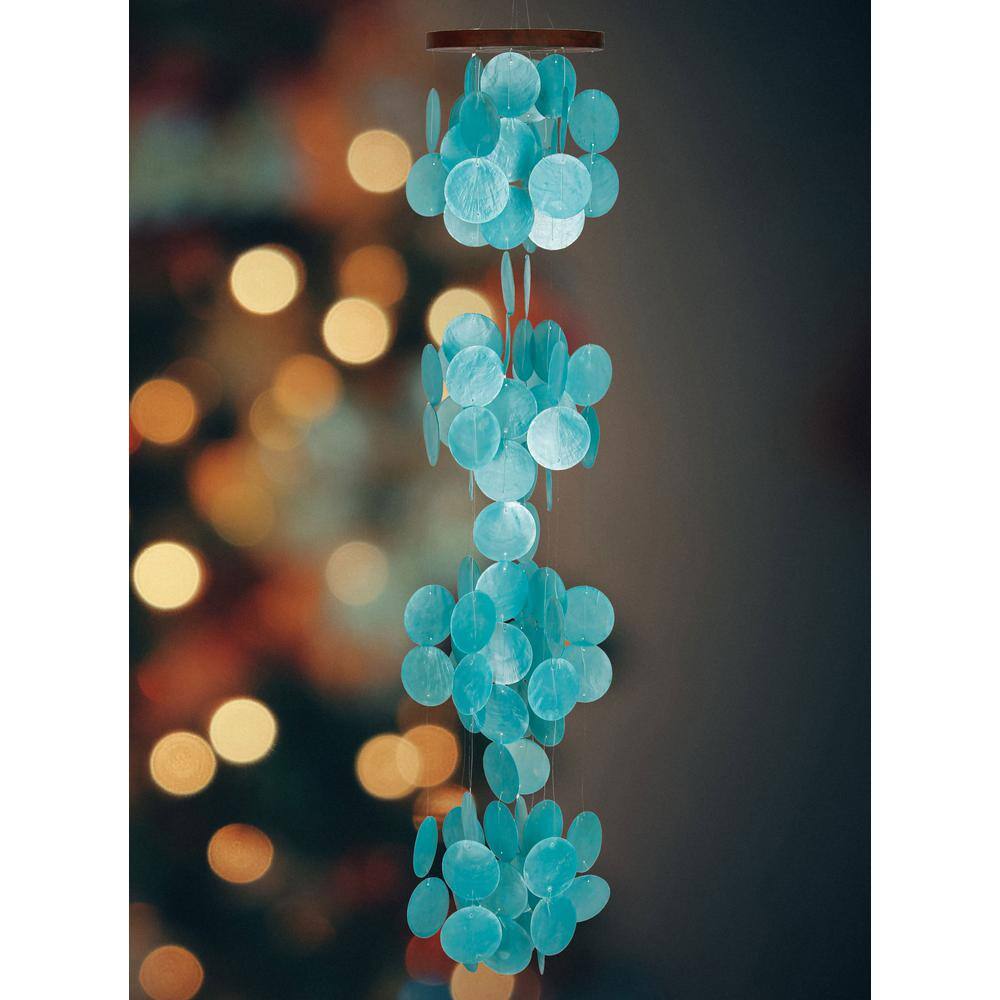Azure Capiz Waterfall Wind Chime with Wooden Top