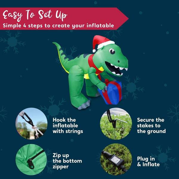 Joiedomi 6 FT Christmas Dinosaur Inflatable, Dinosaur Gift Box With Built In Leds Blow Up Inflatable For Christmas Party Lawn Decoration - View #6
