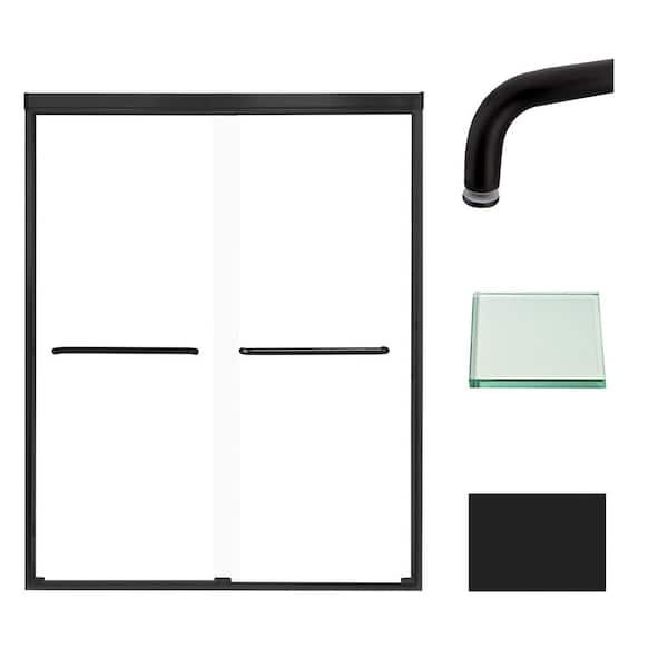 Transolid Cara 59 in. W x 76 in. H Sliding Semi-Frameless Shower Door in Matte Black with Clear Glass