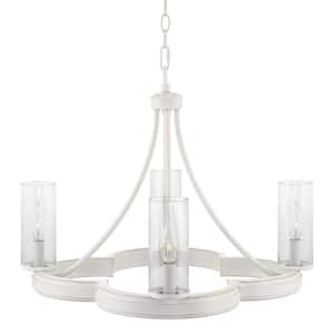 Delphine 60-Watt 4-Light Antique White French Country Chandelier with Seeded Shade, No Bulb Included
