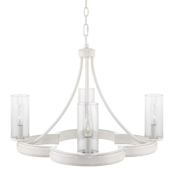 Kira Home Delphine 60-Watt 4-Light Antique White French Country Chandelier with Seeded Shade, No Bulb Included