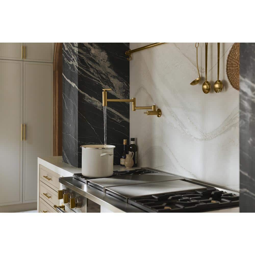 Matte Black Wall-Mount Swing Arm Pot Filler Faucet