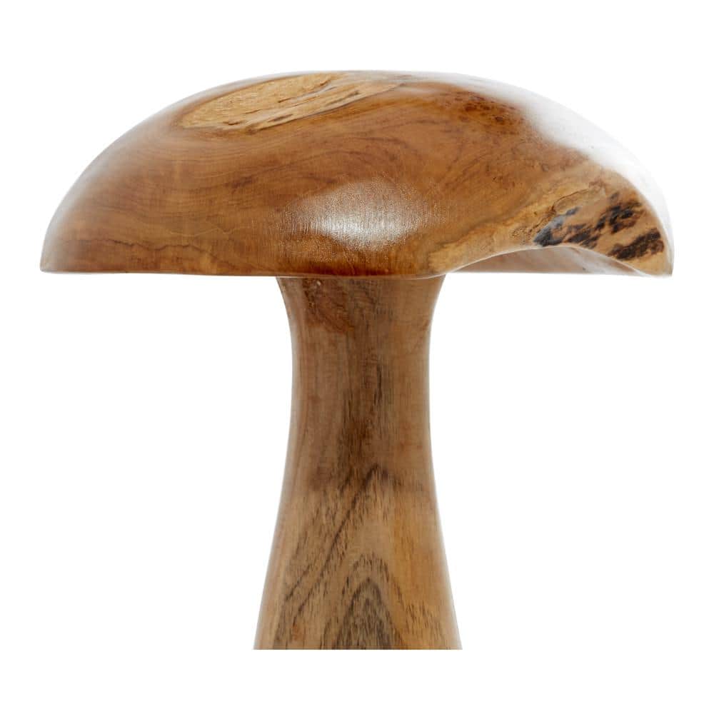 Handcrafted Teak Wood Mushroom Sculptures in Natural Brown, Set of 3