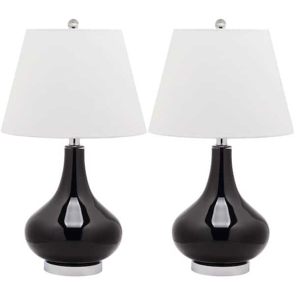 SAFAVIEH Amy 24 in. Black Gourd Glass Table Lamp with White Shade (Set of 2)