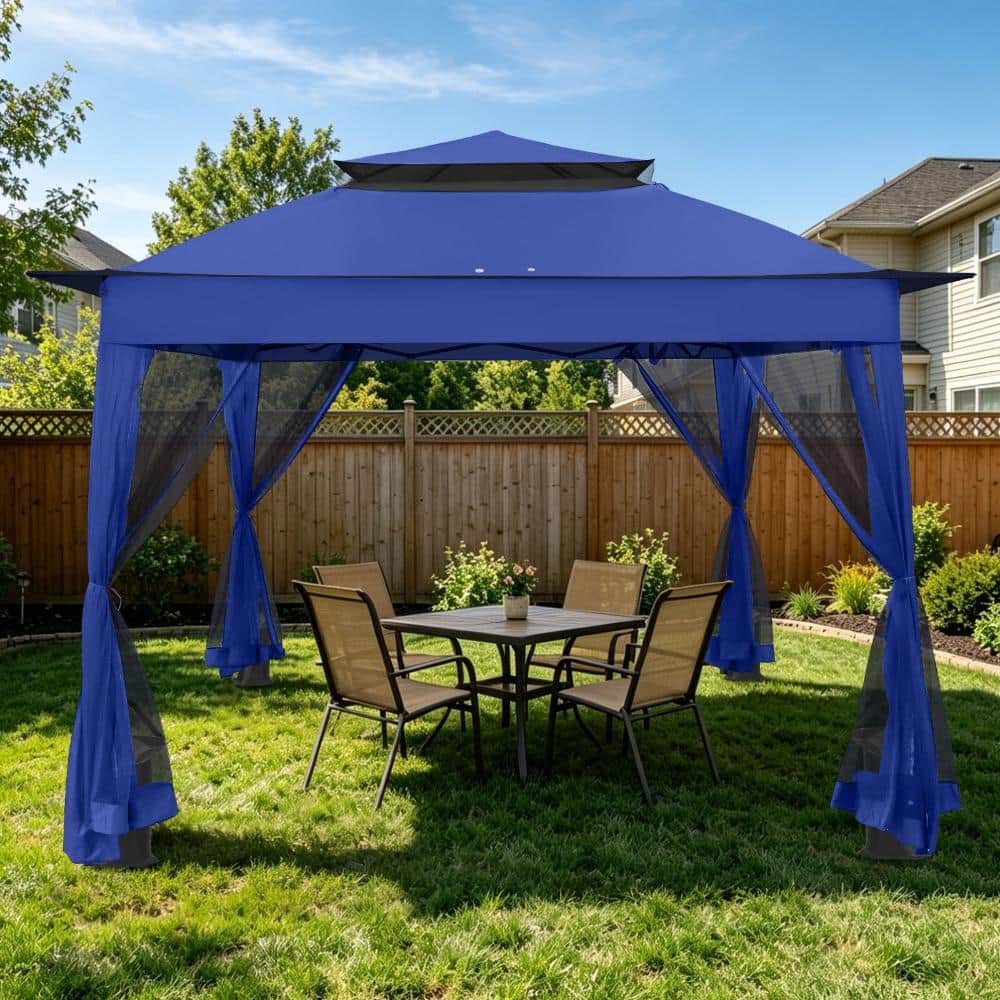 11 ft. x 11 ft. Patio Pop-up Canopy Soft-Top Gazebo Instant Portable w/ Double-Roof Fine Mesh Adjustable Height, Blue price history on PriceWatchPro