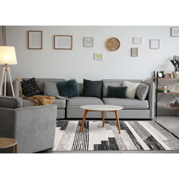 Velora Collections 8 ft. x 11 ft. White Stripes, Tribal/Southwestern Indoor Area Rug