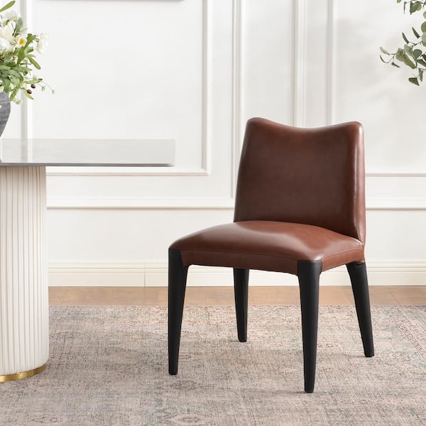 21 in. Wide Brown Top-grain Genuine Leather Upholstered Dining Chair Set of 1