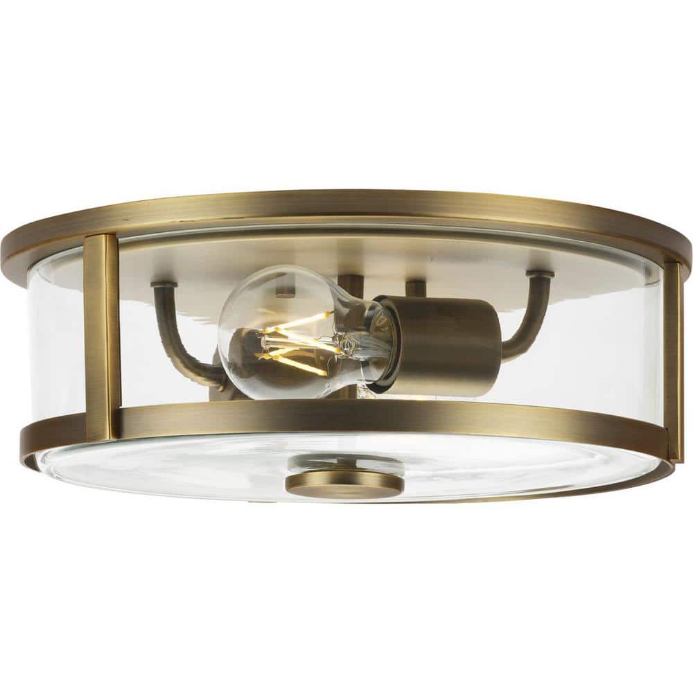 Gilliam Vintage Brass Flush Mount with Clear Curved Glass
