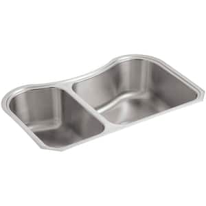 Staccato Undermount Stainless Steel 32 in. Offset Double Bowl Kitchen Sink