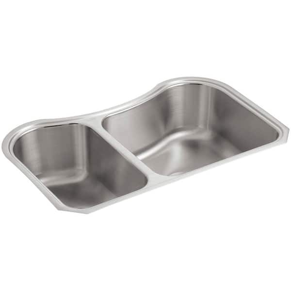 KOHLER Staccato Undermount Stainless Steel 32 in. Offset Double Bowl Kitchen Sink