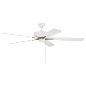 Super Pro 60 in. Indoor Dual Mount Heavy-Duty, 3-Speed Reversible Motor Ceiling Fan in White and Satin Brass Finish