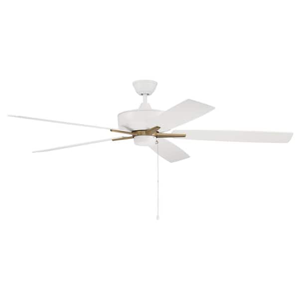 CRAFTMADE Super Pro 60 in. Indoor Dual Mount Heavy-Duty, 3-Speed Reversible Motor Ceiling Fan in White and Satin Brass Finish