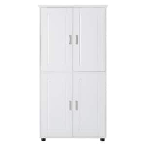 31.29 in. W x 15.64 in. D x 62.28 in. H Freestanding White Linen Cabinet with 4-Doors and Adjustable Shelves