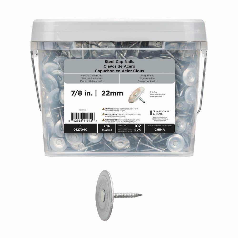 7/8 in. x 12-gauge Electrogalvanized Ring Shank Steel Cap Roofing Nail 25 lbs. Pail price history on PriceWatchPro