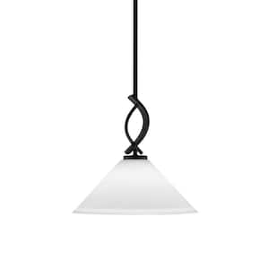 Olympia 100-Watt 1-Light Matte Black Shaded Pendant Light with 12 in. White Muslin Glass Shade, No Bulb Included