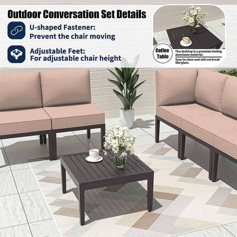 14-Piece Sand Iron Patio Sectional Set with Cushions