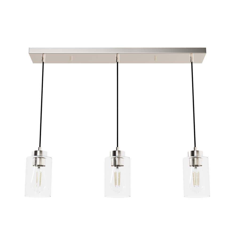 Hartland Seeded Glass 3-Light Brushed Nickel Linear Pendant