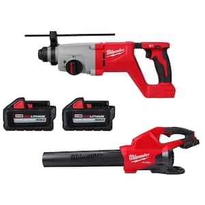 M18 18V Lithium-Ion Brushless Cordless 1 in. SDS-Plus D-Handle Rotary Hammer w/M18 Dual Battery Blower & (2) Batteries