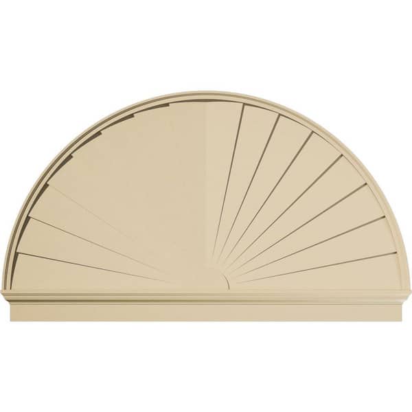 Ekena Millwork 74-in W x 43-3/4-in H x 2-3/4-in P Half Round Sunburst Signature Urethane Combination Pediment, Primed Tan