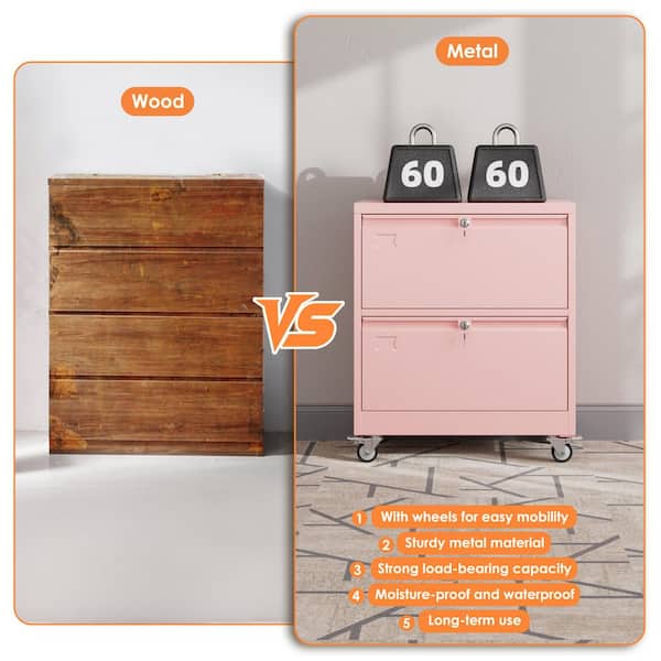 Hephastu 29 in. W x 34 in. H x 16 in. D Rolling 2-Drawer Metal