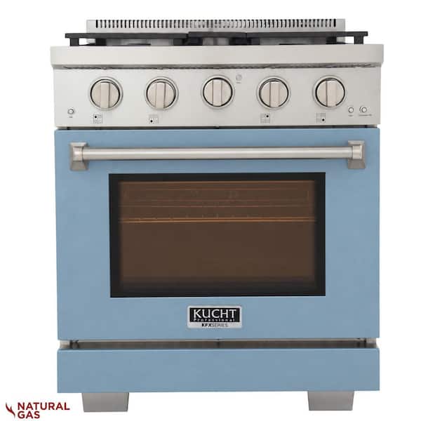 30 in. 4.2 cu. ft. 4-Burners Freestanding Natural Gas Range and Convection Oven in Light Blue with True Simmer Burners