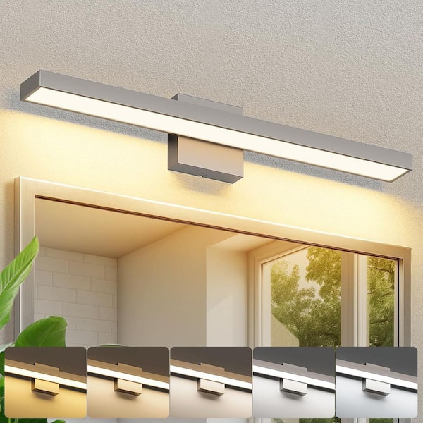 24.41 in. 1-Light Nickel LED Bathroom Vanity-Light Bar with 5-CCT Adjustable Switch