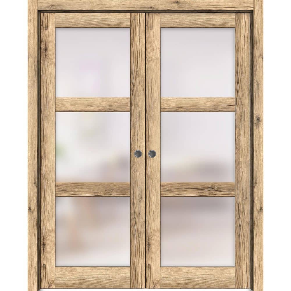 56 in. x 84 in. 2 Panel Oak Finished Solid Wood Sliding Door with Hardware price history on PriceWatchPro
