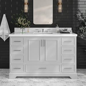 Stafford 55 in. W x 22 in. D x 36 in. H Single Sink Freestanding Bath Vanity in Grey with Carrara White Marble Top