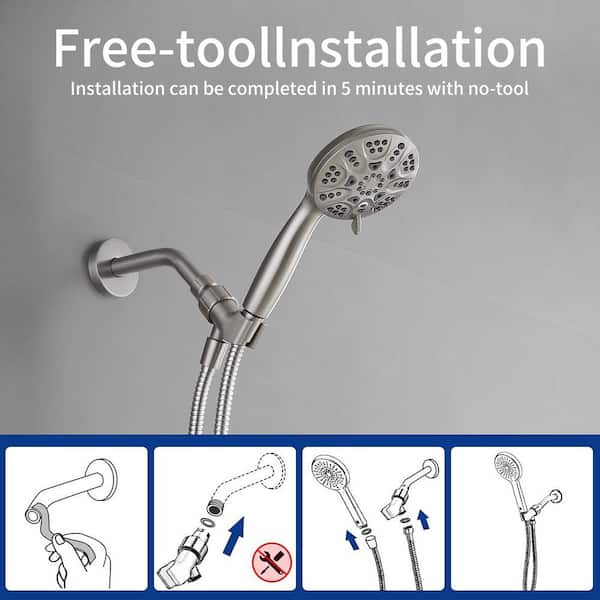 6-Spray Patterns 1.8 GPM 4.3 in. Wall Mounted Fixed Shower Head in Brushed Nickel