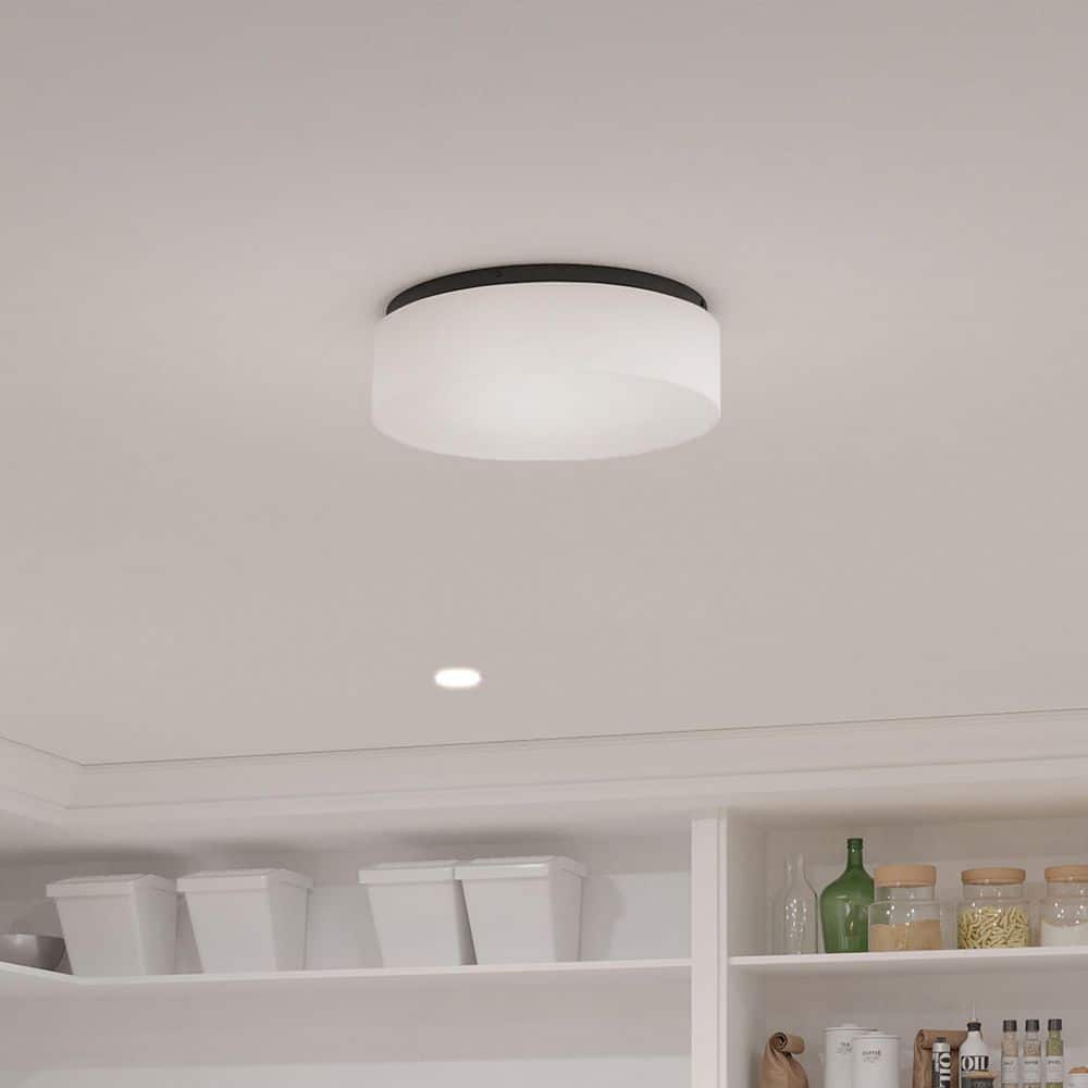照明 Progress Lighting 11 in. LED Drums 21-Watt Black Integrated LED