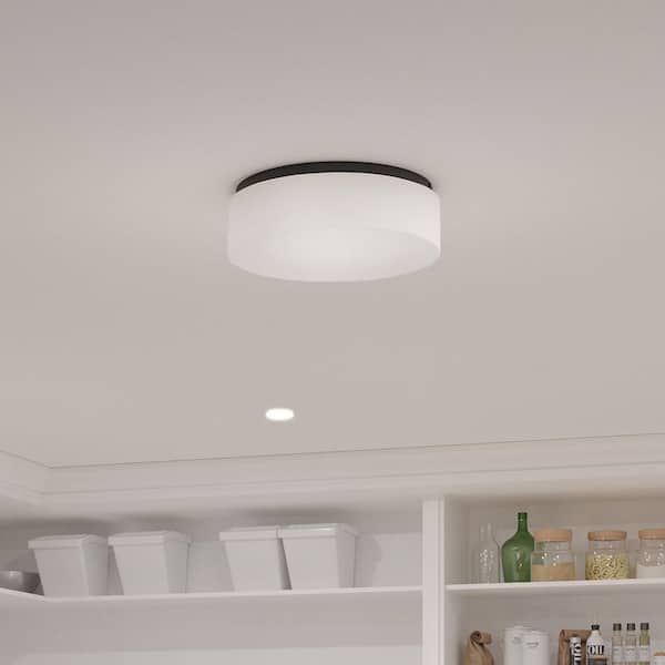 11 in. LED Drums 21-Watt Black Integrated LED Flush Mount for Garage and Pantry