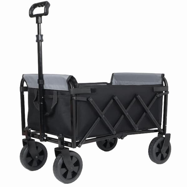 2.9 cu. ft. Steel Garden Cart with Bench Seat and Dog Leash, Black Gray