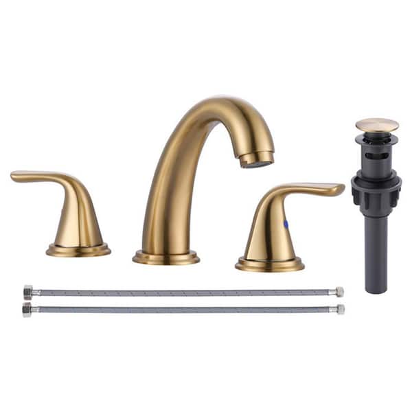 ALEASHA 8 in. Widespread Double Handle Bathroom Faucet in Brushed Gold
