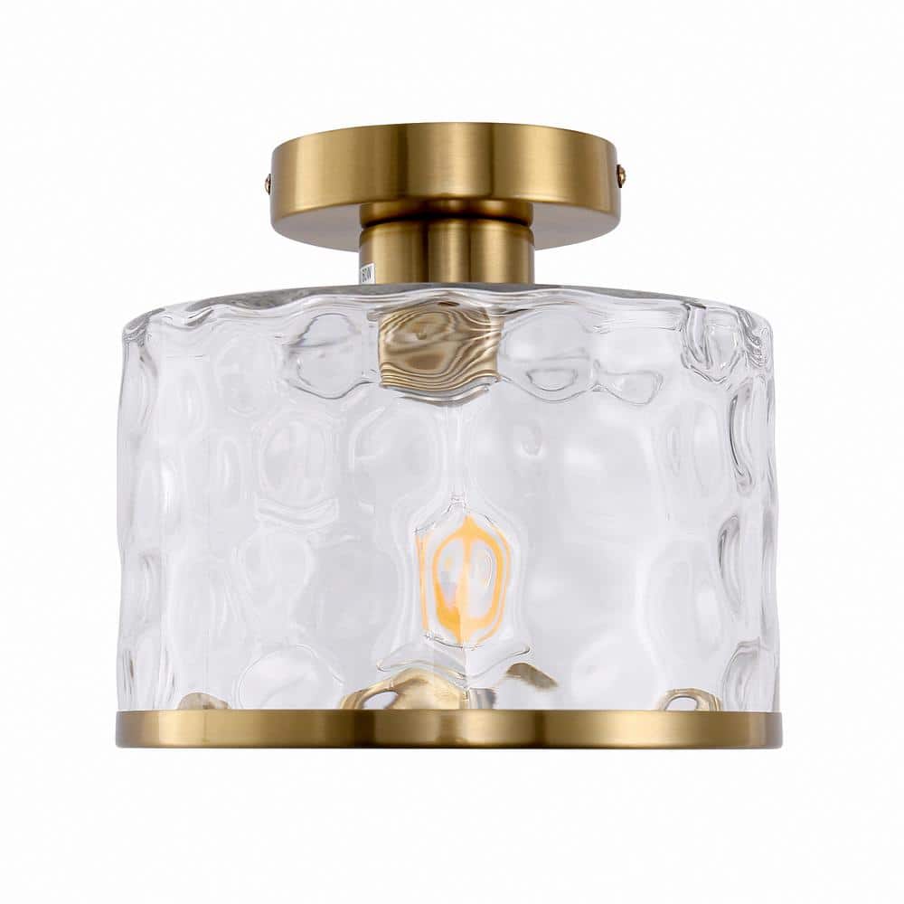 9 in. 1-Light Gold Metal Semi-Flush Mount with Water Glass Shade for Kitchen and No Bulbs Included 1-Pack price history on PriceWatchPro