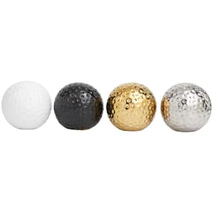 Multi Colored Ceramic Small Golf Ball Inspired Geometric Sculpture with Hammered Details (Set of 4)